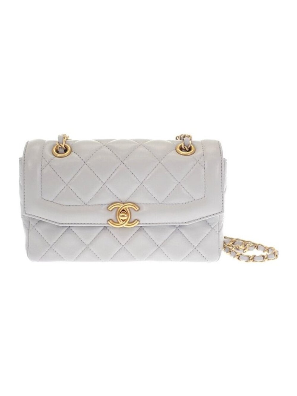 Chanel Mini Flap Bag Shoulder Lambskin Gray Gold Quilted CC Logo
